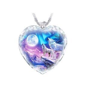 Arctic Wolf Family Aurora Necklace